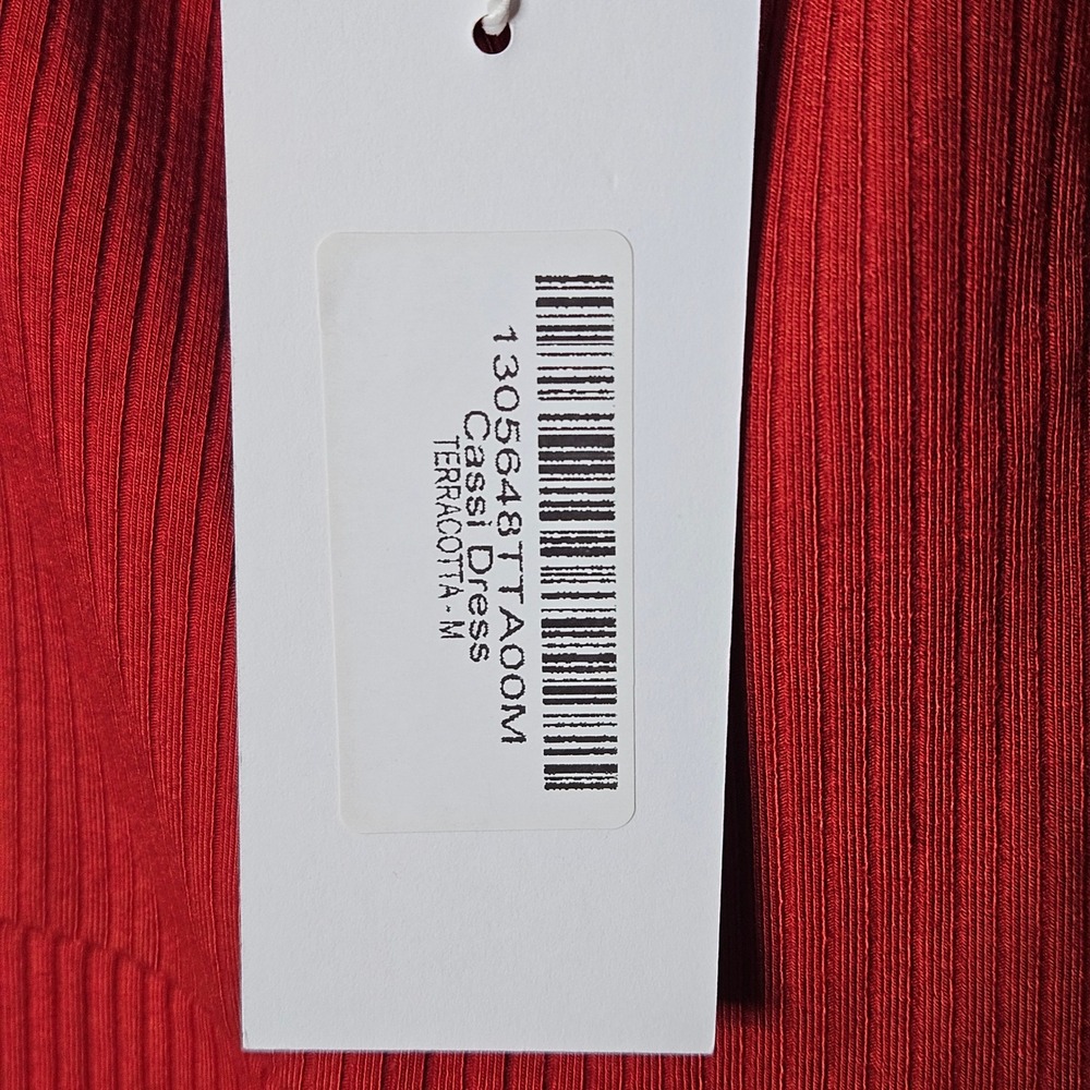 Reformation Cassi Midi Dress Terracotta Red Ribbed Knit Square Neck Slit Women M - Picture 3 of 5